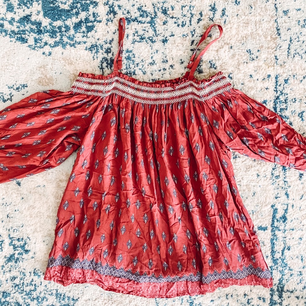 Boho burgundy peasant shirt